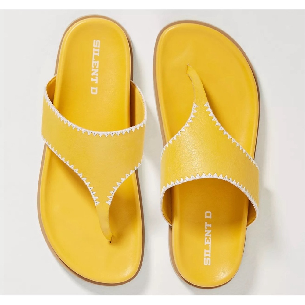 Anthropologie Silent D Leather Flip Flops Yellow “Cirtus”Sandals NWT Size 9, 10
